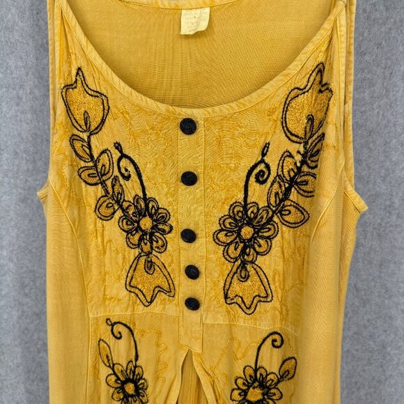 Womens Embroidered Maxi Dress Size S Yellow Cosplay Renaissance Boho Festival - Picture 2 of 13